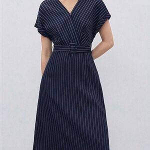 SHEIN Navy Pinstripe Midi Dress
